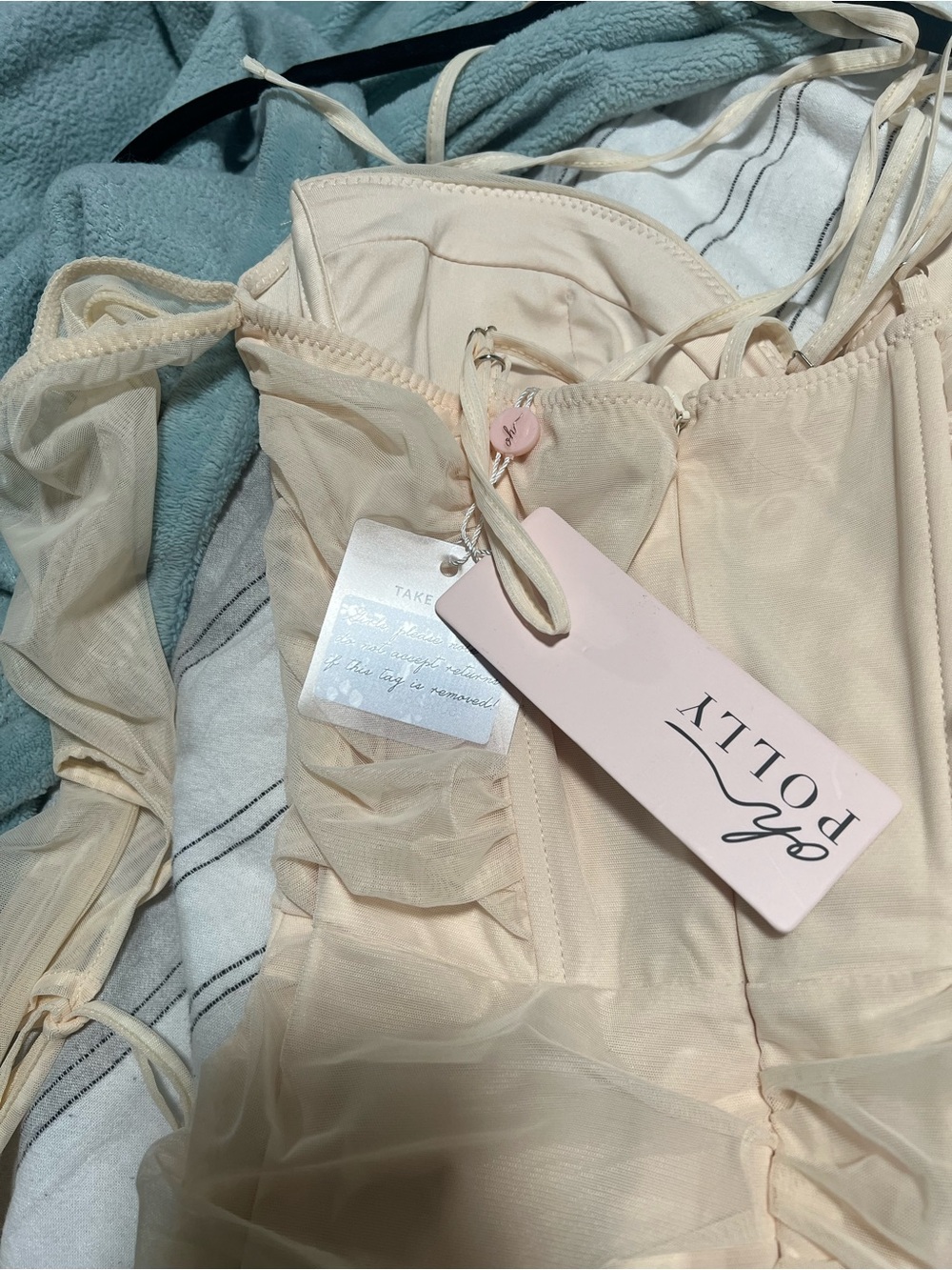 Oh Polly Cream Ruched Mini Dress - Picture 5 of 6
